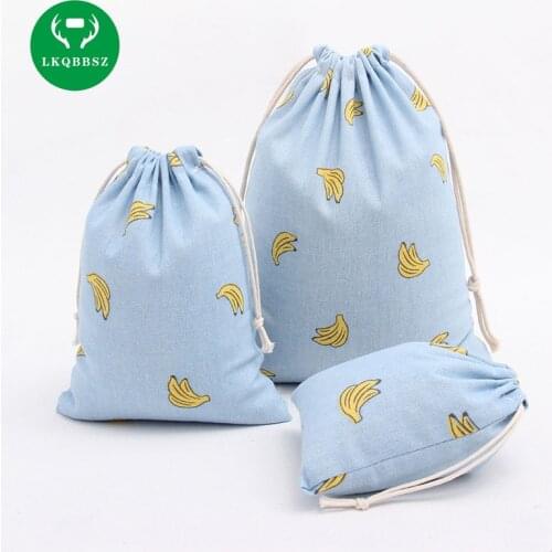 Cute Drawstring Clothes Storage Bag Linen & Cotton Banana Printed Storage Bag for Clothing Snack Sundries Toys Home Decor