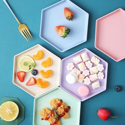 Fruit Plate Hexagon Party Dessert Snacks Foods Wheat Straw Thicken Tray Fruit Plate Supplies Fruit Plate