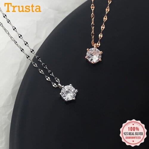 TrustDavis Real 925 Sterling Silver Fashion Minimalist Shiny CZ Choker Necklace For Women Wedding Birthday Fine Jewelry DB165