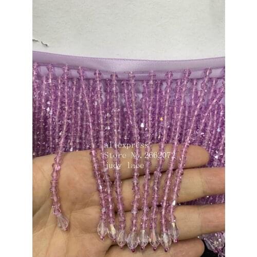 Stock 10yard/bag 10cm Pale purple diamond beaded tassel pendant ribbon, used for fashion stage home decoration ym149