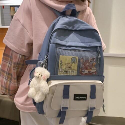 Large Capacity Korean Lovely Girl Backpack Bump Color Style Net Bag Teenagers Student Schoolbag Fashion Preppy Style Travel Bag