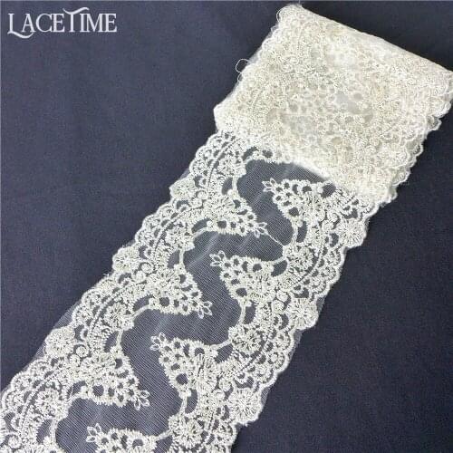 Embroidery Gold Thread Mesh Lace Trim Flower Tulle Lace Fabric Bridal Gowns Lace Accessories 14.5cm Wide 5 Yards Long