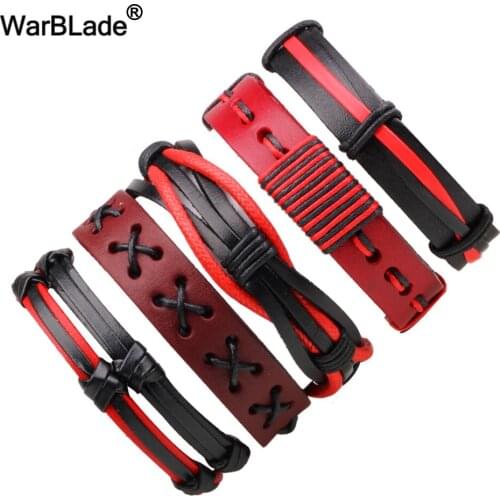 WarBLade 2018 New Men Jewelry Vintage Genuine Leather Bracelets Multilayer Braided Bracelet Bangle Punk Wrap Wristband 5pcs/Set