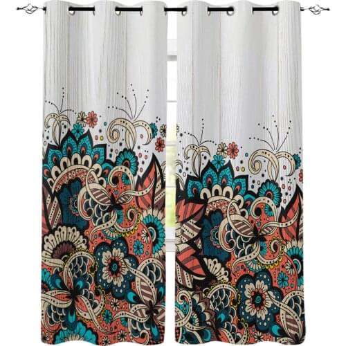 Mandala Flower Wood Grain Window Curtains Living Room Bedroom Kitchen Curtain For Children Drapes Window Treatment