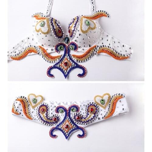 New 2019 Belly Dance Costume Bra Belt With Sequin Beaded Women Performance Luxury Belly Dancing Egyptian Oriental Dance 2pcs