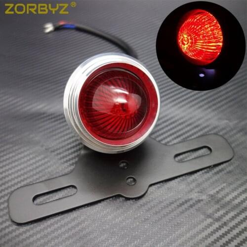 ZORBYZ Chrome Motorcycle Metal Bullet LED Tail Brake Light License Plate For Harley Bobber Chopper Cafe Racer Custom