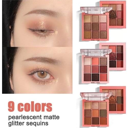 1Pc Nude Eyeshadow Matte Glitter Eyeshadow Palette Makeup Diamond Glitter Metallic Shiny Nude Eye Pigment Cosmetics 9 Colors