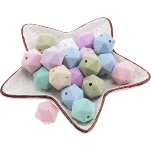 200pcs Baby Teething Beads 14mm Icosahedron Beads Speckled Beads Chewing Necklace Beads Pacifier Chain BPA Free Baby Goods