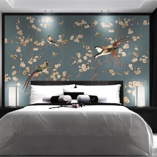 Beibehang Custom wallpaper 3d mural Nordic hand-painted vintage flowers and birds mural TV background wall painting 3d wallpaper