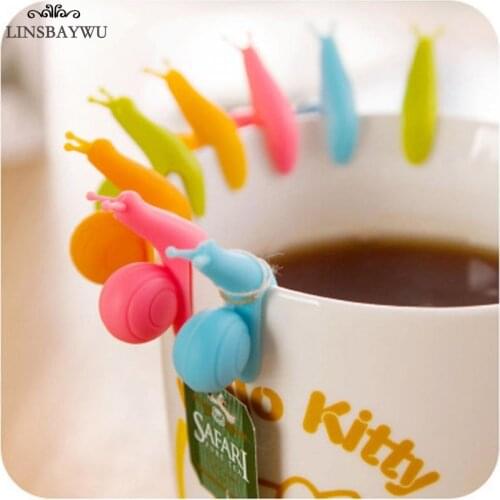 5 PCS/Set Cute Snail Shape Silicone Tea Bag Holder Cup Mug Candy Colors Hanging Tools Tea Accessories Little Gift Color Random