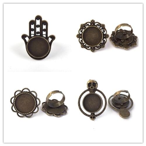 5pieces/batch of retro bronze alloy adjustable ring tray18X18mm round ring accessories jewelry making materials wholesale
