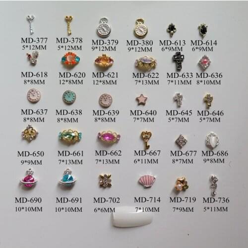 50pcs/bag Different Metal Key Clock Cross Star Shell Deco Nail Decoration Metal Nail Art Deco