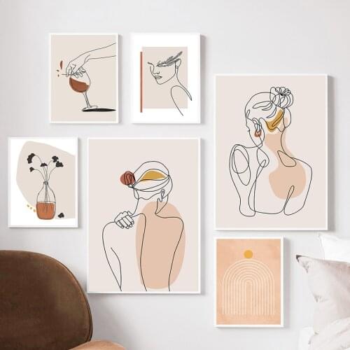 Abstract Line Lady Figure Picture Modern Minimalist Art Home Decor Wall Art Canvas Painting Posters and Prints for Living Room