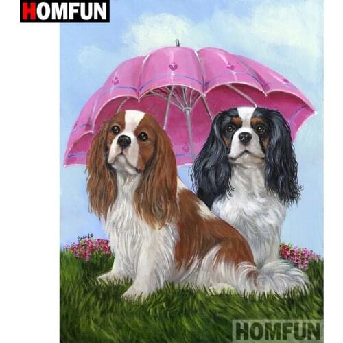 HOMFUN Diamond Painting Cross Stitch "Animal dog couple"5D DIY Diamond Embroidery Full Square/round Rhinestone Of Picture A25922