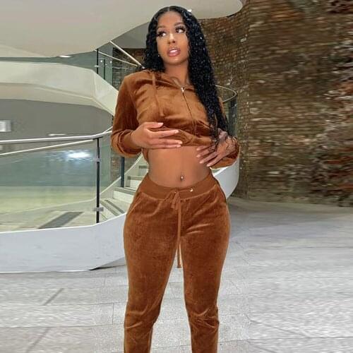 Velvet Zipper Sweatshirt and Pants Casual Sportswear 2021 Womens Autumn Winter Velour Tracksuits Sweat Suits Y2K Hoodies New