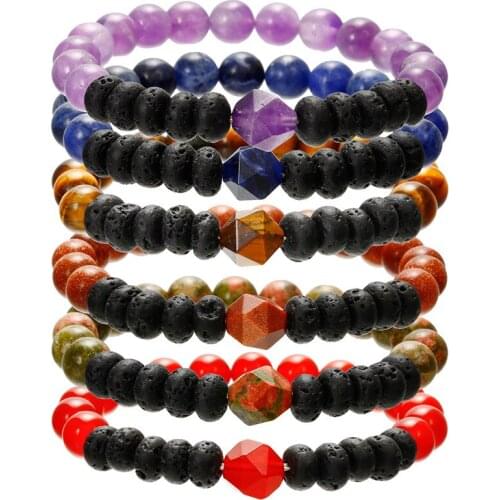 8mm Round Black Lava Beaded Bracelets Women Men Birthstone Natual Amethysts Agates Quartz Crystal Stone Bracelets for Women Men