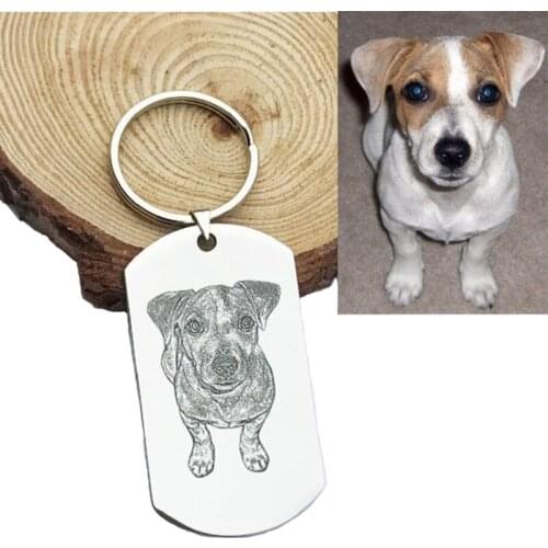 Stainless Steel Key Chains Custom Dog Photo Keychain Jewelry Pet Photo Keyrings Jewelry Memorial Metal Engrave Name Women Gift
