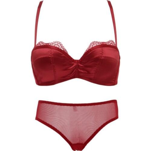 Women Glossy Lace Transparent Half Ventilate Bralette Stitching Solid Color Underwear For Women Push up Sexy Bra Underwear Set