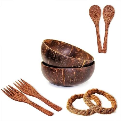 Coconut Bowl and Kitchen Utensils Set,Handcrafted Eco-Friendly Vegan,Salad Smoothie Camping Bowl Kitchen Utensils