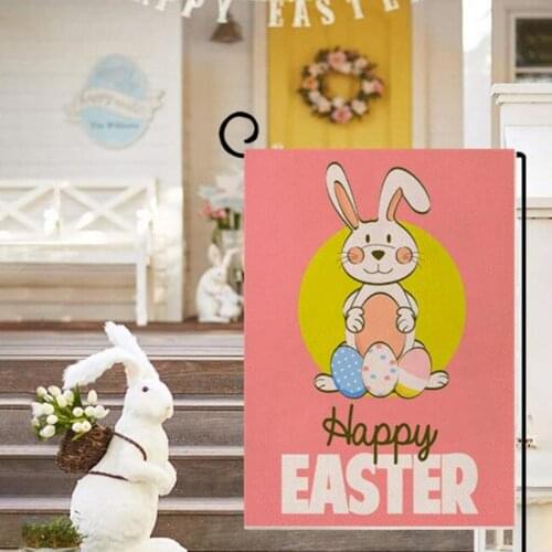 Happy Easter Bunny Garden Flag 32x45cm Cute Flower Banner Rustic Outdoor Festival Office Decorative