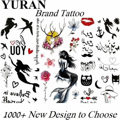 Children Mermaid Temporary Tattoos Sticker For Women Girls Fake Waterproof Tattoo Paper Body Art Arm Birds Anchor Small Tatoos
