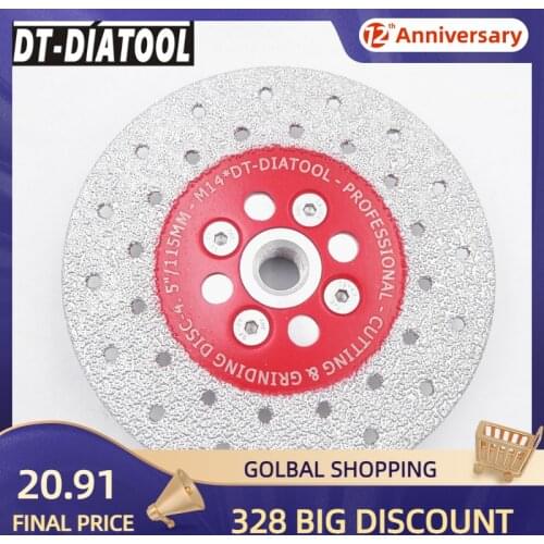DT-DIATOOL 1pc Dia 4.5"/115mm M14 Vacuum Brazed Double Side Coated Diamond Cutting Disc Grinding Wheel For Granite Marble Stone