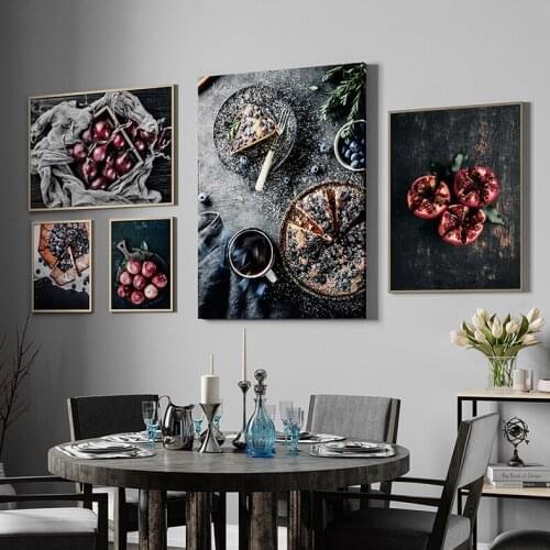 Food Kitchen Poster Wall Art Canvas Print Blueberry Fruit Dessert Painting Decorative Picture Modern Dining Room Decoration