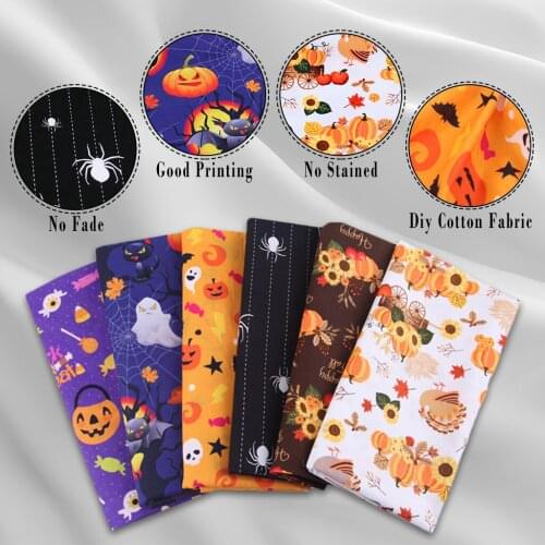 Halloween Cotton Fabric Set Pumpkin Printed Sewing Cloth DIY Bags Bedding