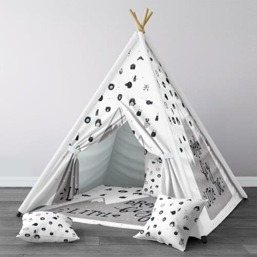 Play Tent for Kids Wigwam Portable Indoor Playground Tents Children Bedrooms White Gray Mountains Model 296