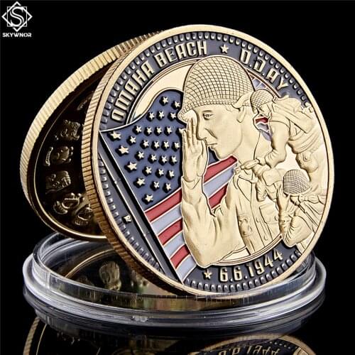 1944.6.6 Infantry Ivy Div US Army Challenge Coins Gold Utah D-Day Collectible Coins with Protect Coin Capsule
