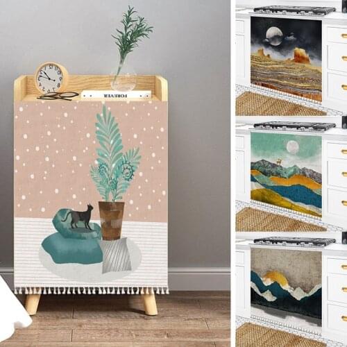 Tassel Short Curtains Landscape Printed Half-curtain Home TV Cabinet Dust Cover Shelf Wardrobe Decorative Drapes Room Decor