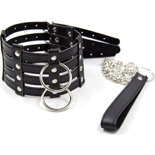 Adult toys cosplay leather neck collar with leash erotic games bdsm bondage restraints slave collar women sex tools for couples
