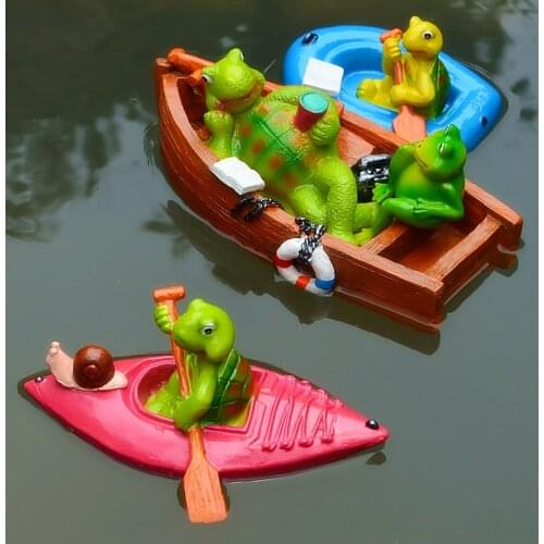 Creative Cute Floating Cartoon Tortoise Kayak Statue Outdoor Garden Pond Decorative Sculpture Garden Fish Tank Decor Ornament