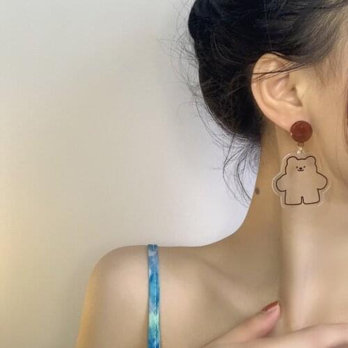 Minimalist Arcylic Little Bear Bowknot Dangle Earring for Women Girls Korean Asymmetric Circle Geometric Hollow Earring Jewelry