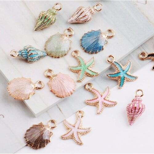 MRHUANG 10pcs Coloful Nautical Ocean starfish Shell Conch Sea Enamel Charms DIY Bracelet Necklace Jewelry Accessory DIY Craft