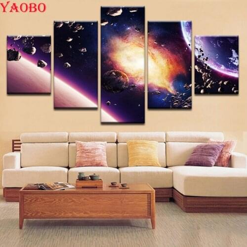 5pcs Full Square/Round Drill 5D DIY Diamond Painting Abstract Planetary Landscape 3D Mosaic Embroidery Multi-picture Combination