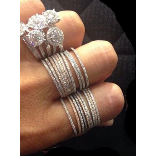 100% pure 925 sterling silver micro pave cz thin engagement band 4 colors eternity ring silver stackable ring set