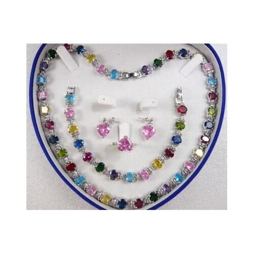 Womens jewelry red stone gem Earring Bracelet Necklace Ring set + jewelry box