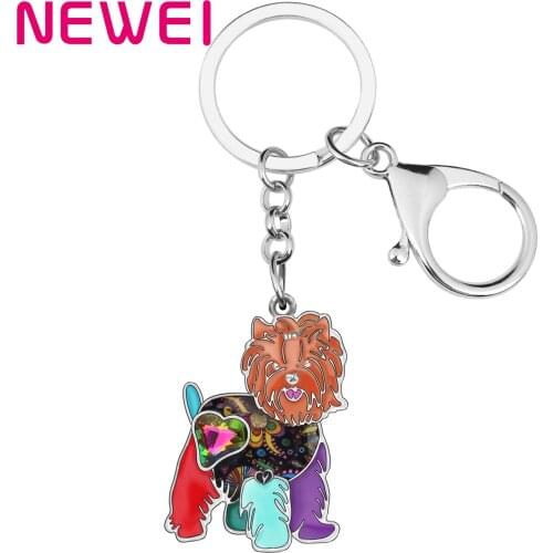 Newei Enamel Alloy Yorkshire Dog Key Chains Cute Animal Keyrings Floral Animal Jewelry For Women Girls Handbag Purse Decorations
