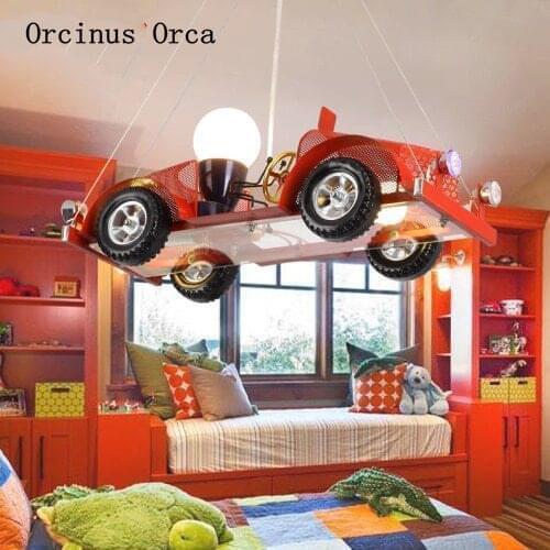 New Cartoon Creative Car Chandelier Boys Bedroom Childrens Room Light Modern Simple LED Red Car Man Chandelier