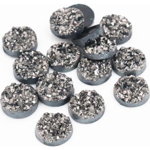 New Fashion 40pcs 8mm 10mm 12mm Gun Black Colors Natural ore Style Flat back Resin Cabochons For Bracelet Earrings accessories