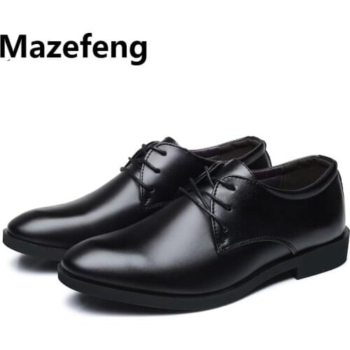 Mazefeng 2019 Newly Mens Quality PU Leather Shoes Social Size 37-44 Top Head Leather Autumn Office Shoes Soft Man Dress Shoes