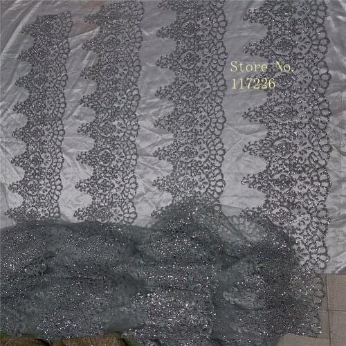 2017 new design bridal tulle lace fabric silver color nigerian wedding laces with sparkly sequins glued glitter popular