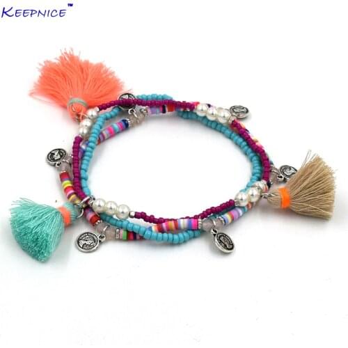New Womens Barefoot Foot bracelet Bohemian Boho style Ankle Bracelet multi layers colorful tassel Charms Anklets