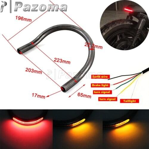 7/8" 1" Motorcycle Upswept Rear Seat Frame Hoop Loop Tracker End w/ LED Brake Tail Light for Honda CB Yamaha XS Suzuki GS