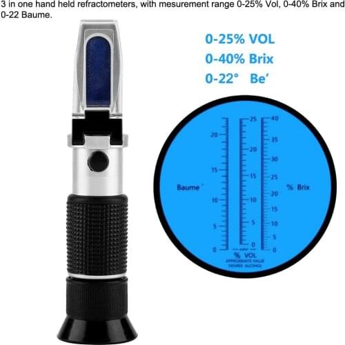 Portable 3 In1 Alcohol Refractometer With ATC Dual Scale Brix 0-40% 0-25% VOL Optical Tester For Grape Wine Making Homebrew Tool