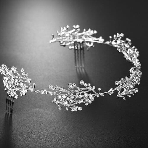 Luxury Leaf Crystal Bridal Hairbands Women Princess Tiaras Headband Wedding Hair Accessories Prom Party Jewelry Hair Ornaments