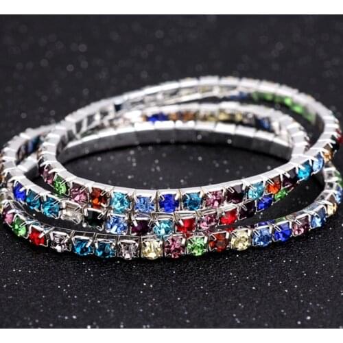 Luxury Rhinestone Stretch Bracelets Anklet Stylish Multilayer Elastic Shining Crystal Bracelets For Women Girl Party Jewelry