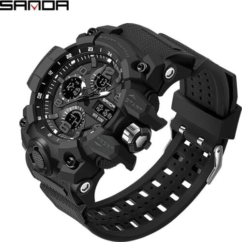 SANDA Brand Sports Military Mens Watches Dual Display Quartz Watch Men Military Waterproof Wristwatch Shock Digital Clock 6021
