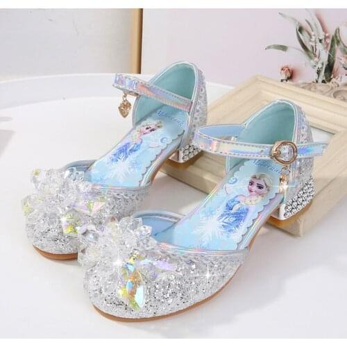 Girls high-heeled sandals 2021 summer new childrens princess shoes large size shoes show shoes Frozen Elsa exquisite beauty
